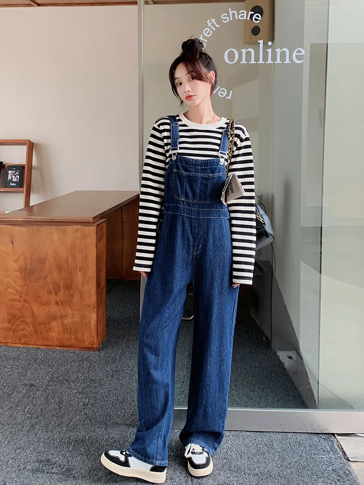 

Women Jeans Overalls 2022 Autumn New Vintage Streetwear Hip Hop Loose Casual Straight Strap Denim Pants One Piece Romper 8009