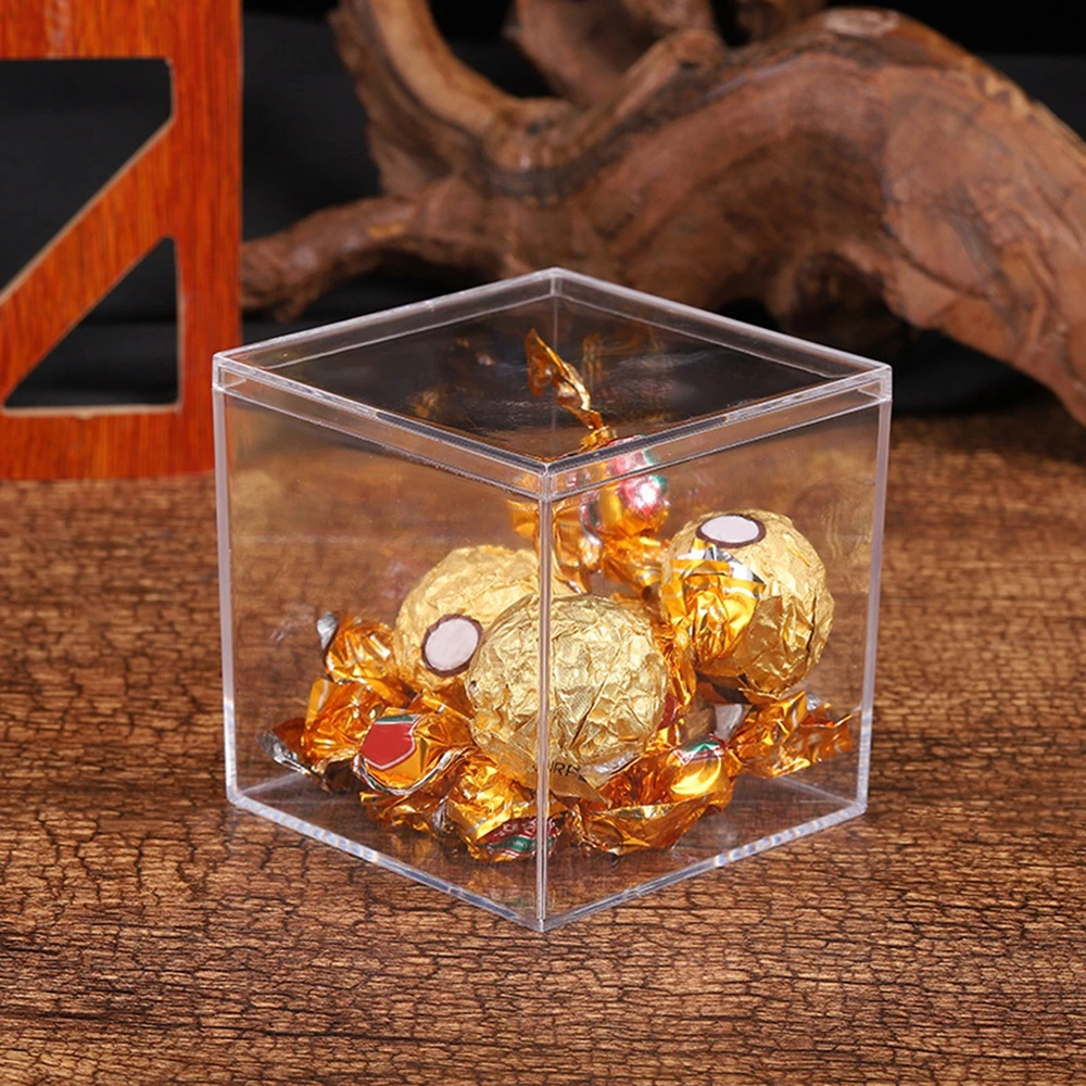 

4Pcs Acrylic Square Cube Durable Strong Clear Storage Boxes Organizer Containers Suitable For Wedding Functions Snacks Gift