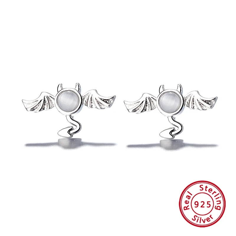 

1 Pair Cute Devil 925 Sterling Silver Earrings for Women Charm Fine Jewelry Fashion Luxury Sweet Ear Studs Set