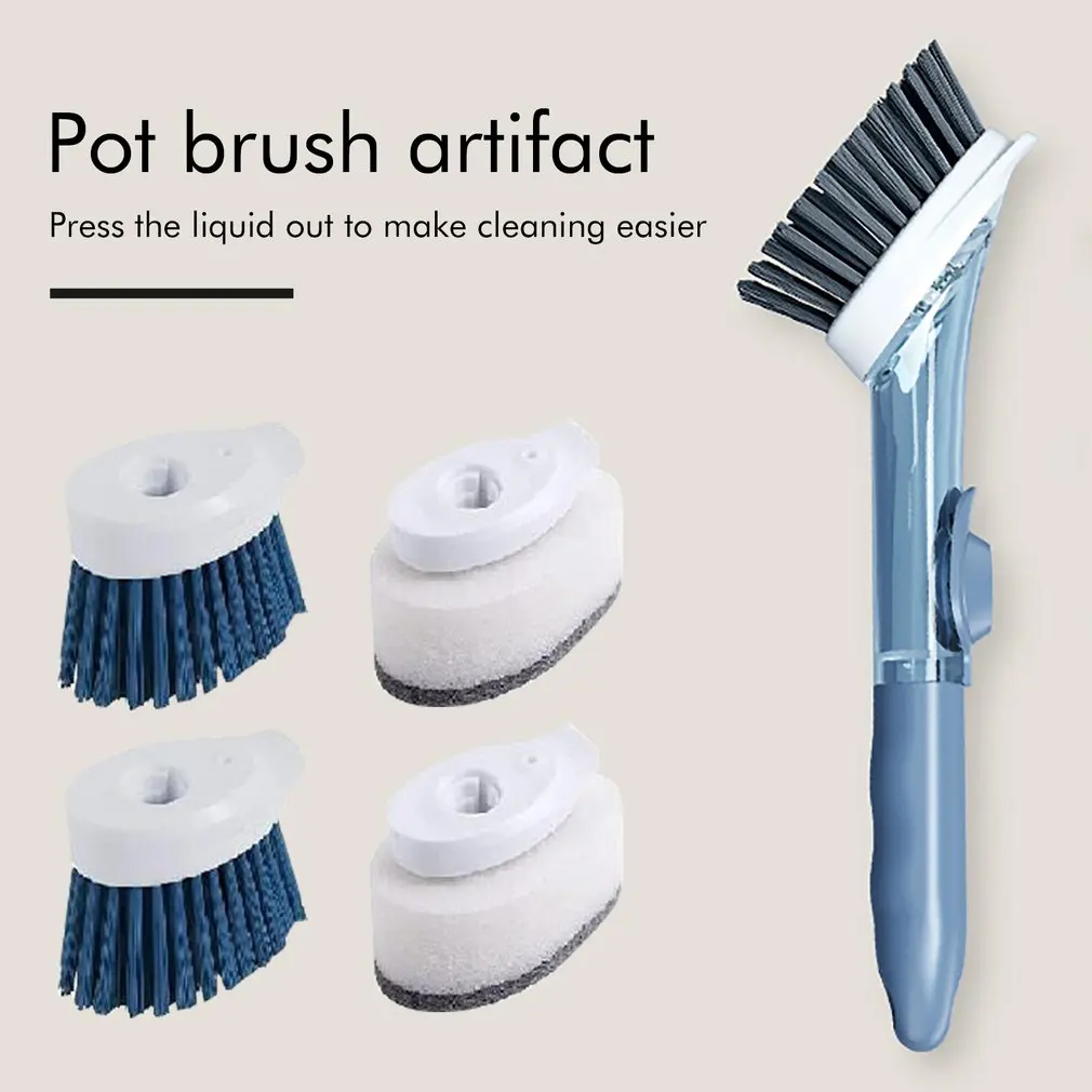 

Щетка для мыла с управлением из нержавеющей стали, кухонная щетка для мыла с 4 сменными насадками, кухонная щетка для чистки