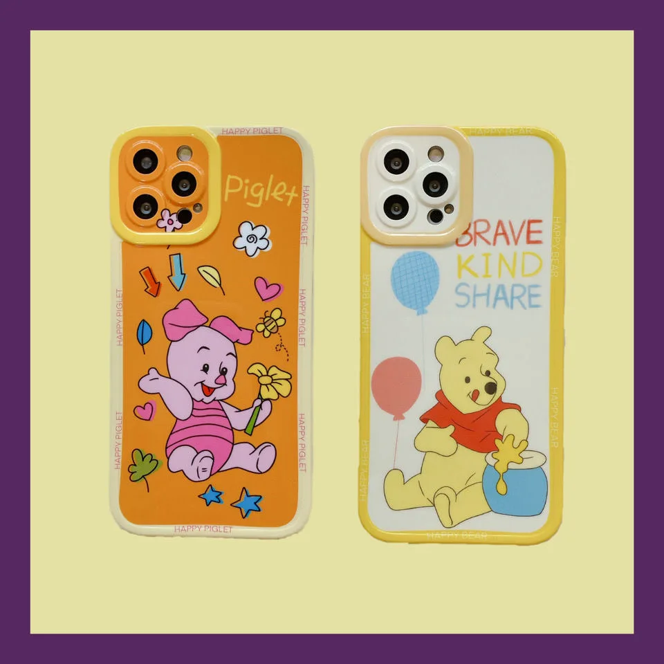

2022 New Cute Cartoon Winnie The Pooh Piglet Phone Cases For IPhone 13 12 11 Pro Max XR XS MAX 8 X 7 SE Anti-drop Soft Shell