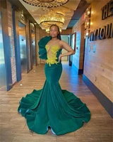 emerald green velvet long prom dresses appliques beads for black girls evening gowns ruffles party mermaid robe de mari%c3%a9e