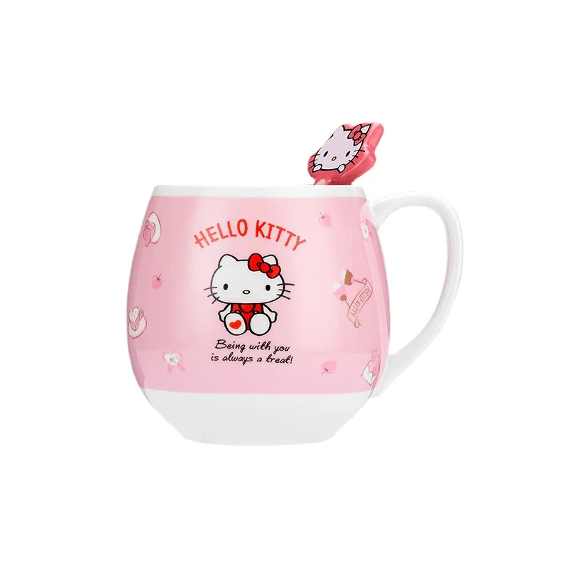 

Sanrio, керамическая чашка Hello Kitty с ложкой, кофейная чашка, чайная чашка, милая мультяшная кружка в виде коричника, чашка для завтрака