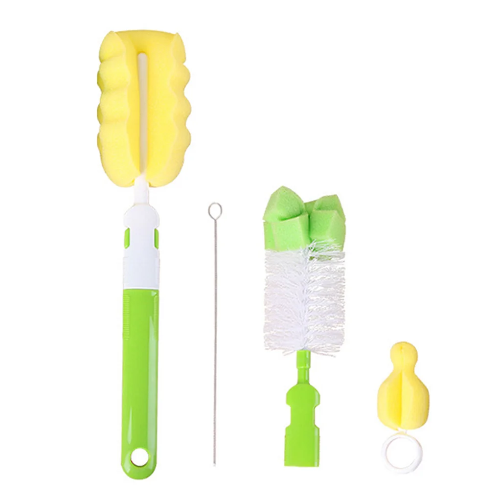 

4PCS Set Bottle Brush Sponge Plastic Glass Milk Water Cup Cleaning Feeding Bottle Dummy Nipple Pacifier Brushes Kit