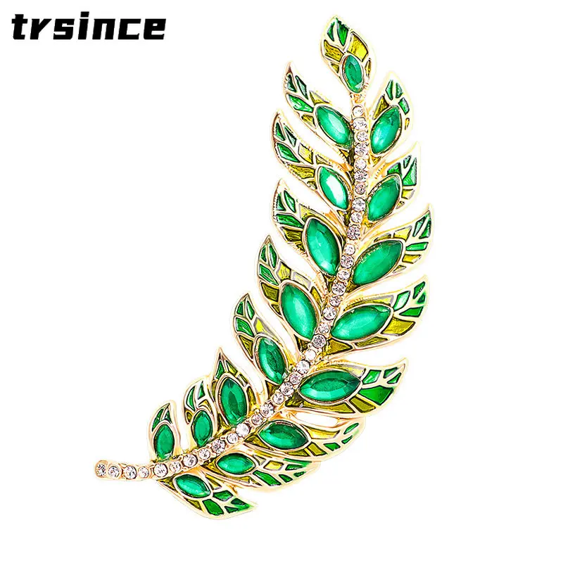 

Fashion Exquisite Crystal Feather Brooches Pins for Women High-end Corsage Ladies' Luxury Rhinestones Leaf Badges Men's Suit Pin