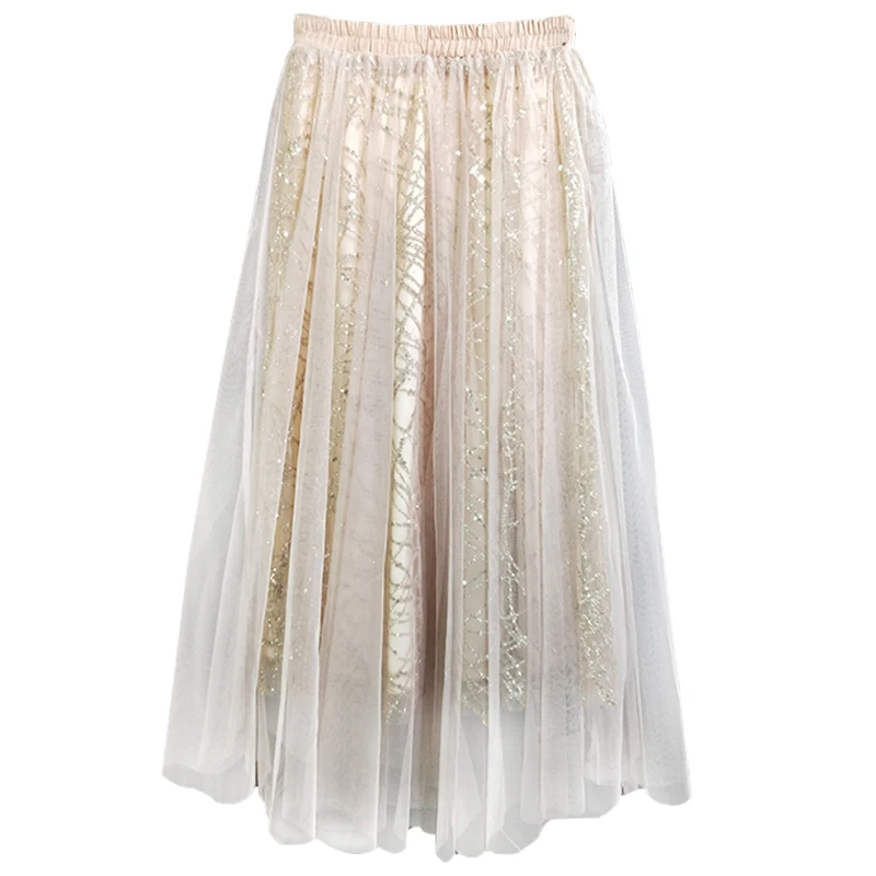 Новая золотая сетчатая юбка для поясницы на осень и зиму юбки с пальто юбкой