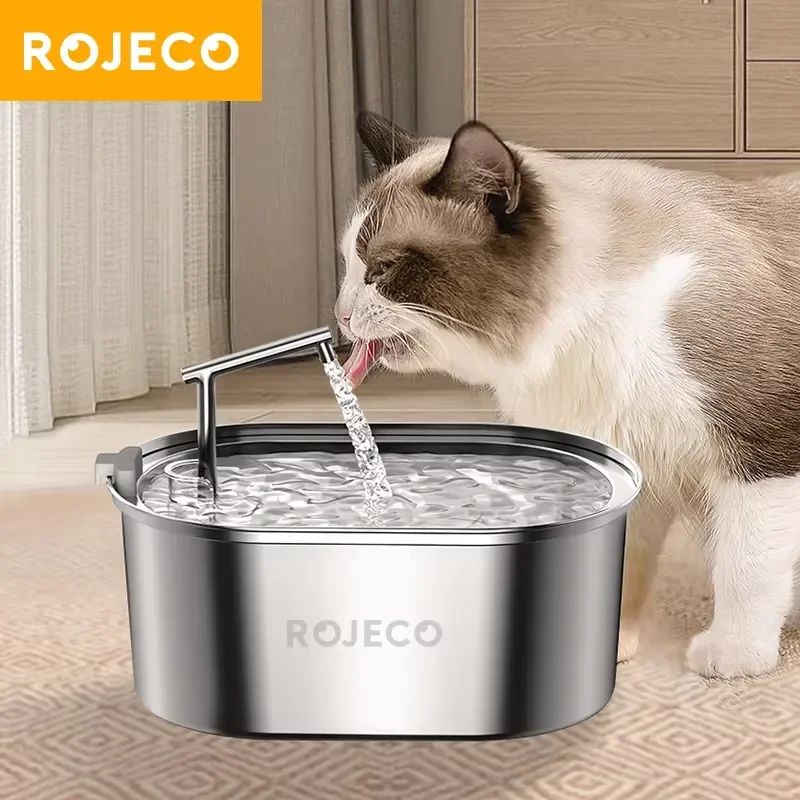 Фото ROJECO Автоматический фонтан-поилка из нержавеющей стали для кошек и собак, диспенсер для воды для домашних животных №1