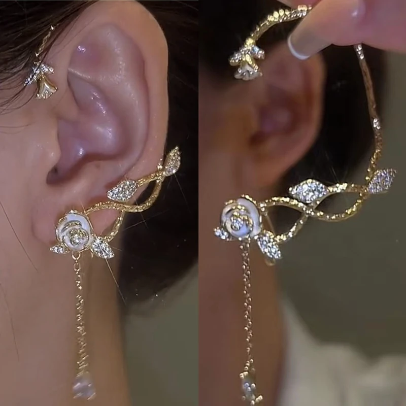 

Korean Sparkling Zircon Leaf Flowers Without Piercing Ear Clips for Women Fashion Luxury Ear Cuff Clip Earrings Wedding jewelry