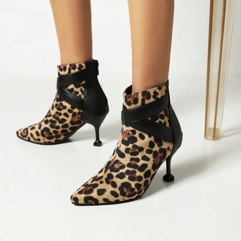 

Ankle Boots for Women Plaid Ankle Boots for Women Leopard Print Stilettos with Pointed Toes Winter Shoes Women Shoes
