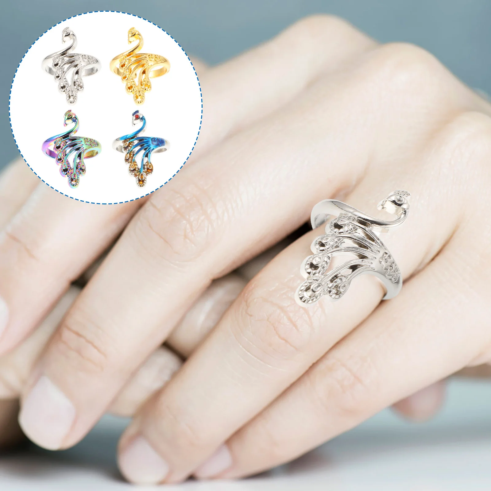 

4 Pcs Peacock Knitting Ring Bracket Thread Guide Finger Holder Adjustable Couples Open Yarn Rings