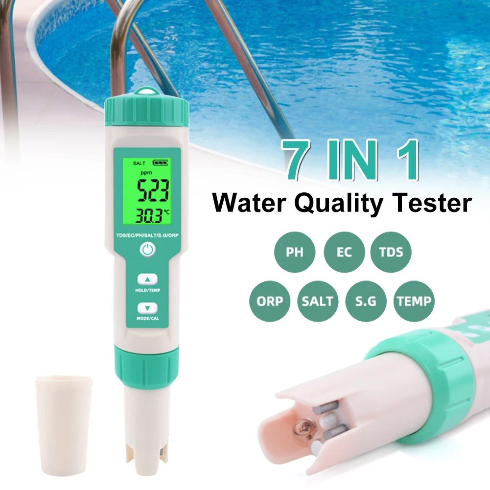 

7in1 Water Quality Tester PH/TDS/EC/ORP/SG/Salinity/Temperature Meter Digital Water Monitor Pen For Drinking Laboratory Aquarium