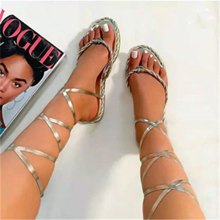 

Hot Womens Beach Sandals Womens Flat Foreign Trade Womens Shoes Europe And The United States Lace Up Cool