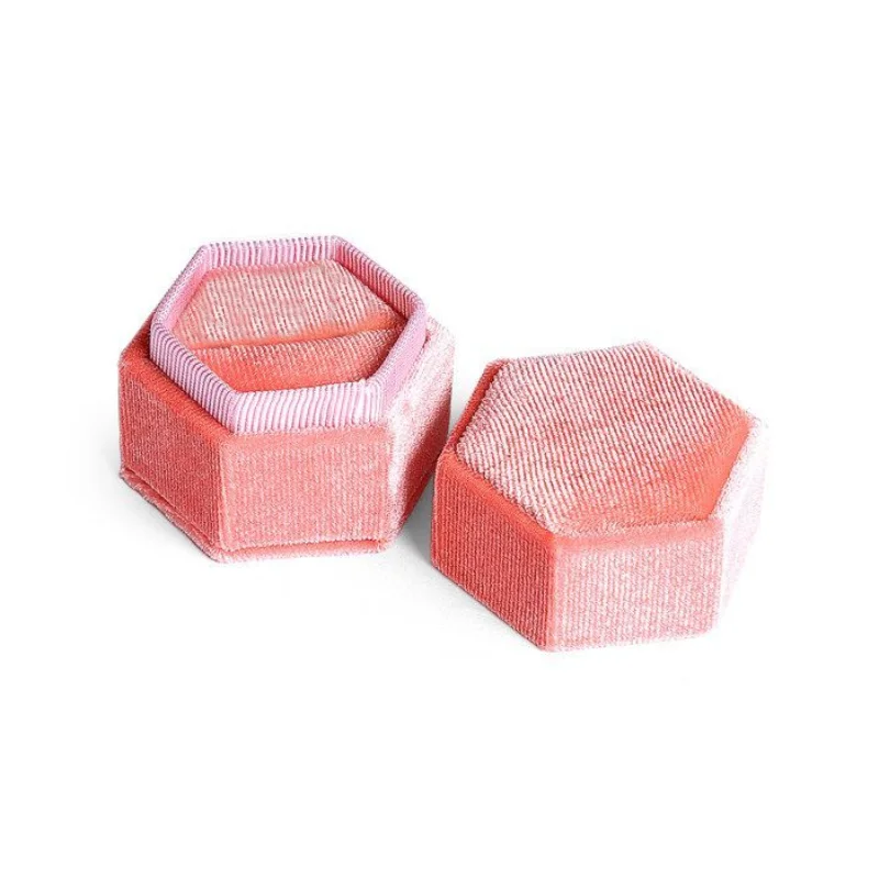 

Tricolor Hexagonal Velvet Jewelry Portable Single Slot Wedding Engagement Ring Box Elegant Vintage Necklace Earring Storage