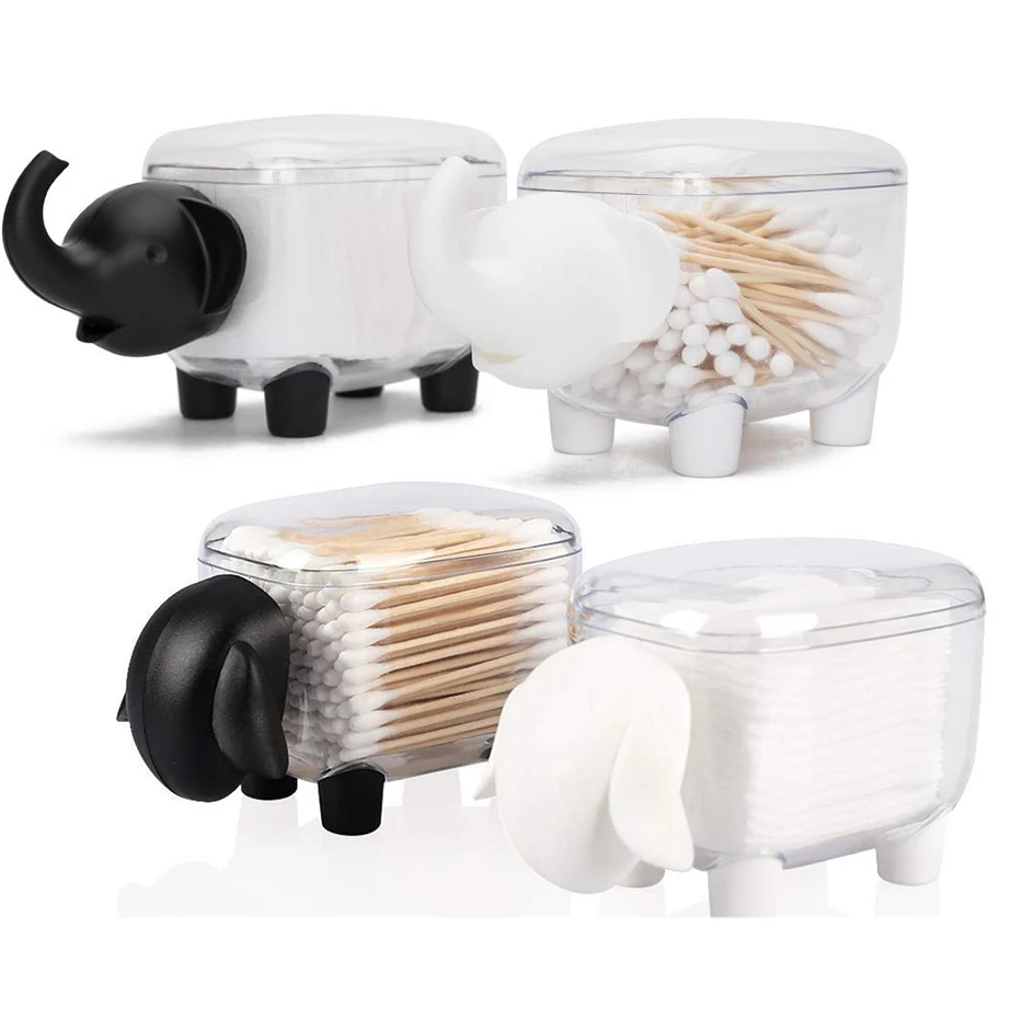 Elephant Cotton Ball Holder Acrylic Qtip Dispenser Bathroom Containers Vanity Storage Organizer Canister for Swab Floss Jewelry
