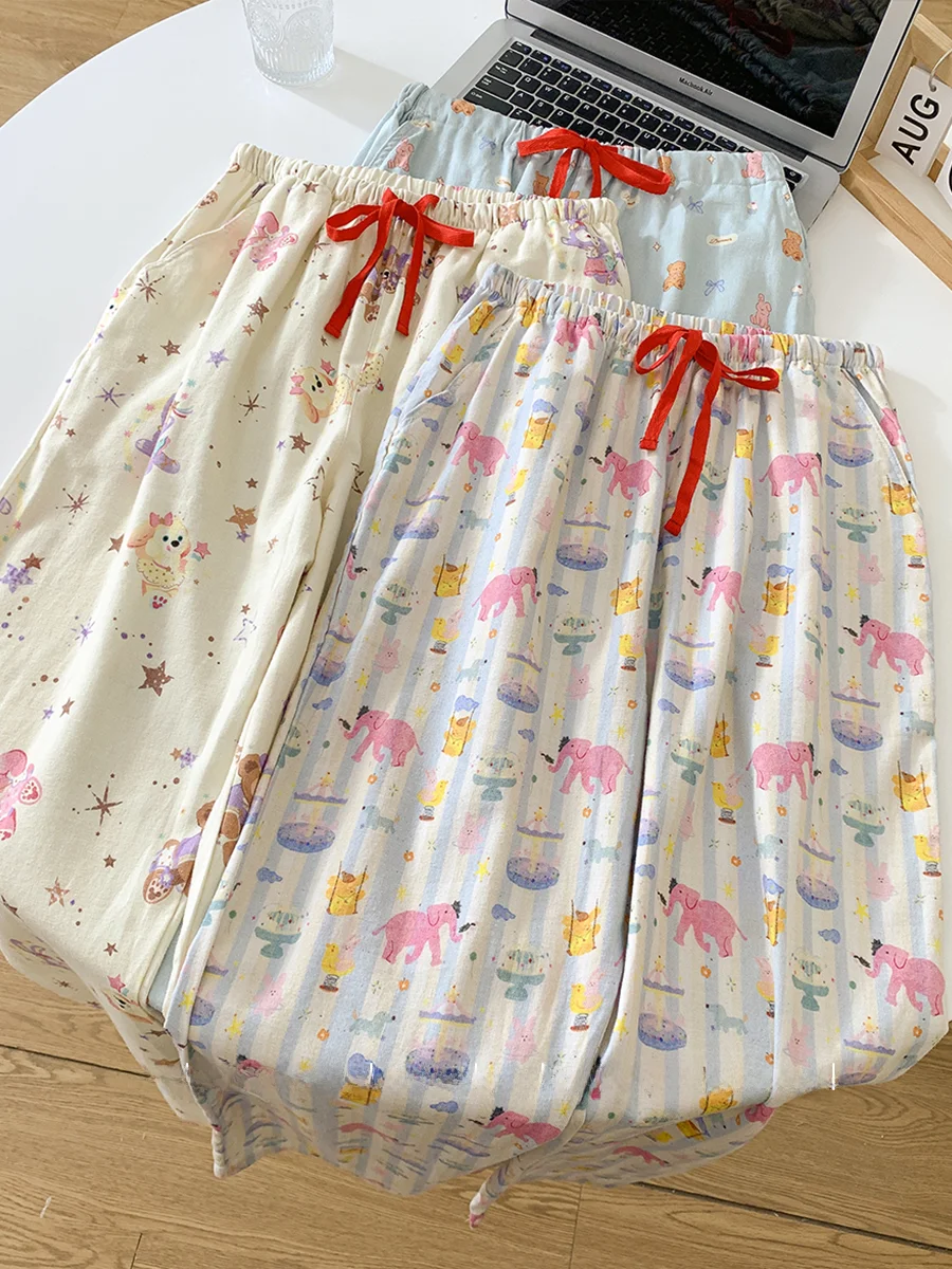 Хлопковые Пижамные штаны женские брюки весна-осень-зима чистый хлопок милые