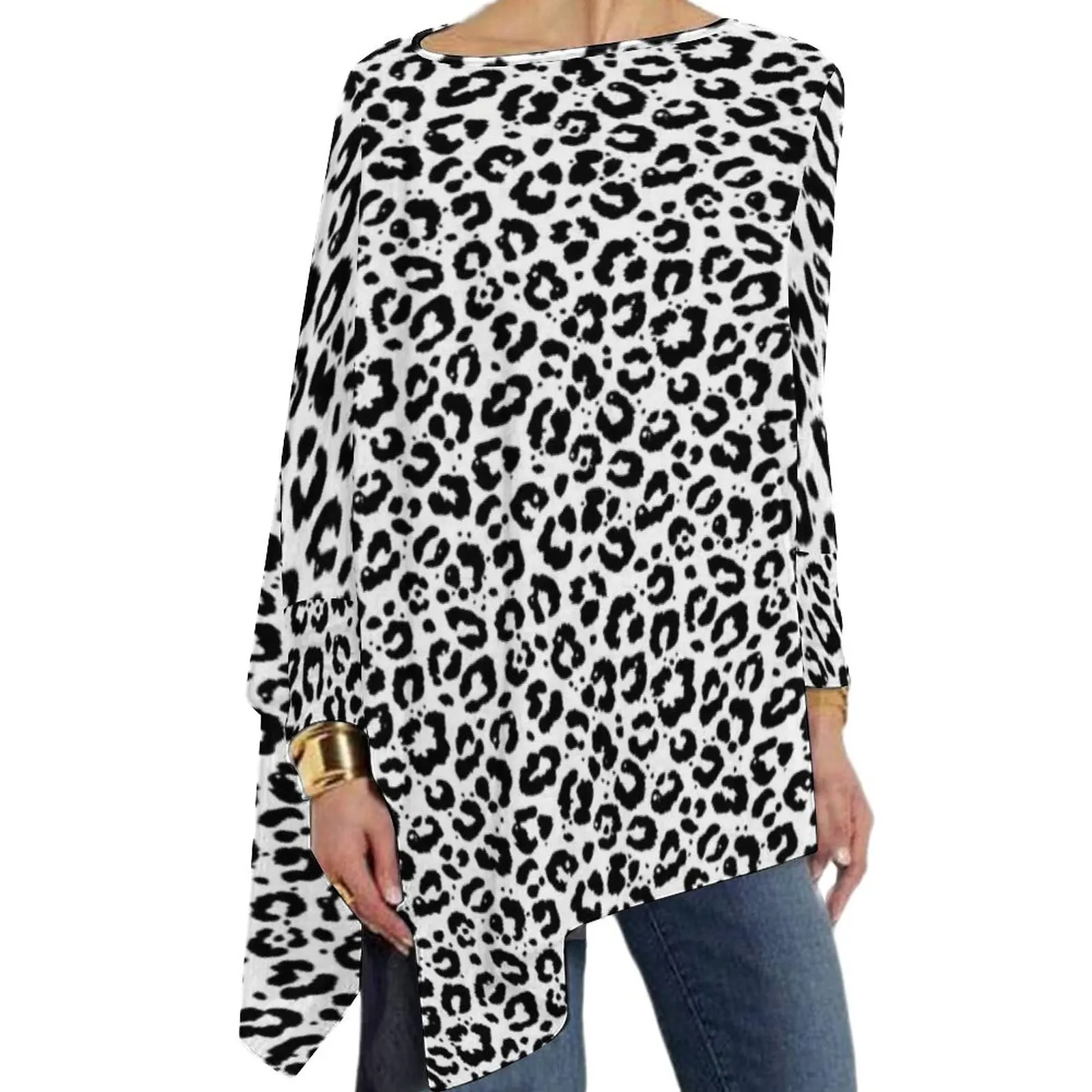 

Black White Leopard Print T-Shirt Animale Snow Cheetah Street Fashion T-Shirts Print Vintage Tshirt Top Tees Big Size 4XL 5XL