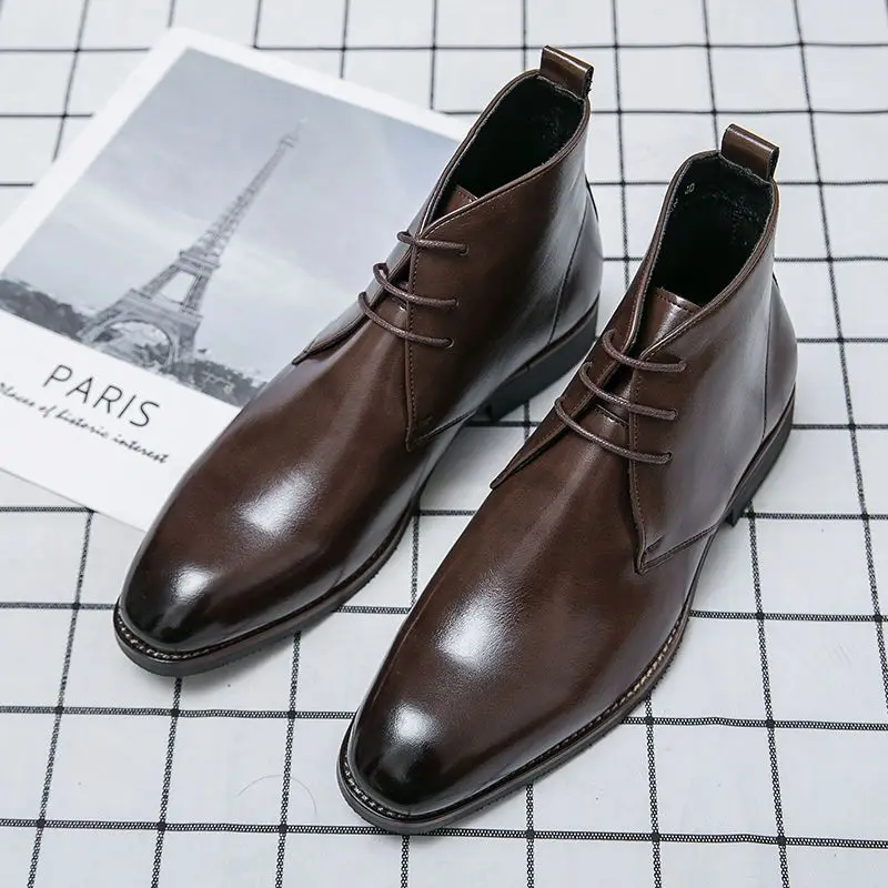 Brand 2023 Lace Up Pointed Toe Comfortable Fashion Leather Boots Glossy Upper Green Boots Size 38-46 B60