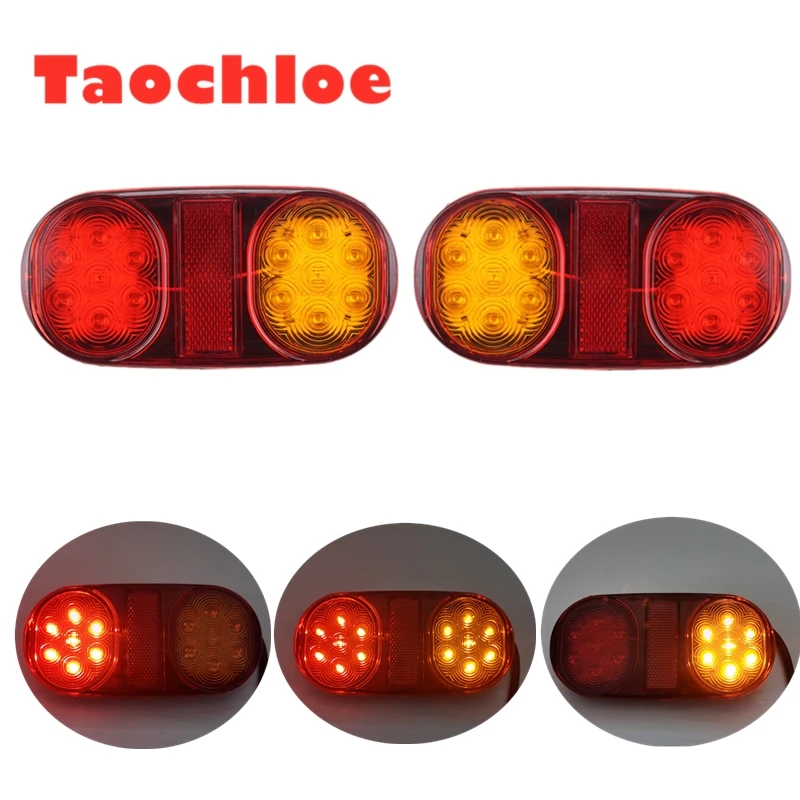 

1pair 14 leds 24V 12V Oval Car LED Caravan Truck lights lamp Stop Tail Brake pick up Light tractor tricycle tail lights