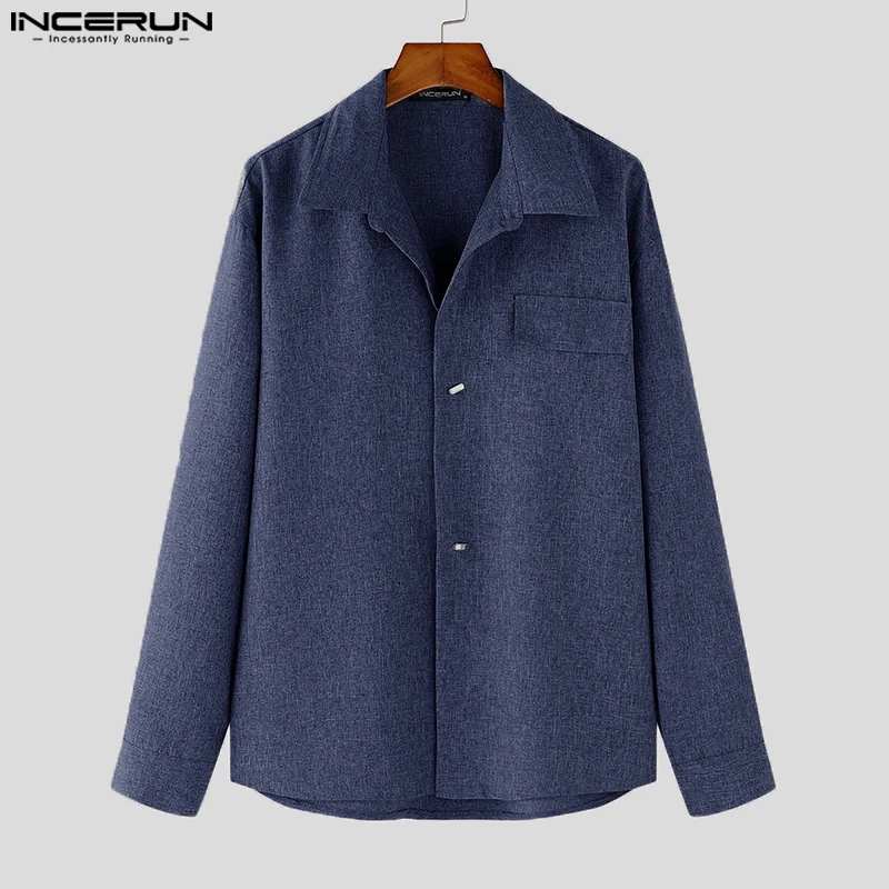 2024 мужские повседневные рубашки с длинными рукавами INCERUN однотонные топы