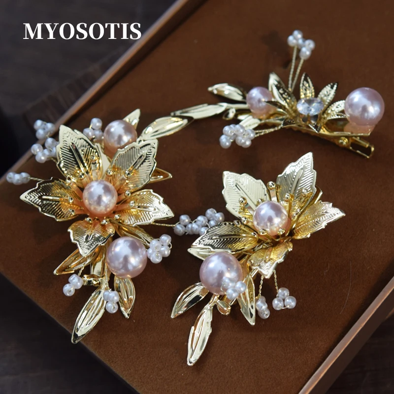 

Pearl Headpieces Flower Leaf Hair Combs Pins Gold Bridesmaids Brides Hairpins Headdress Wedding Accessories Bridal Jewelry