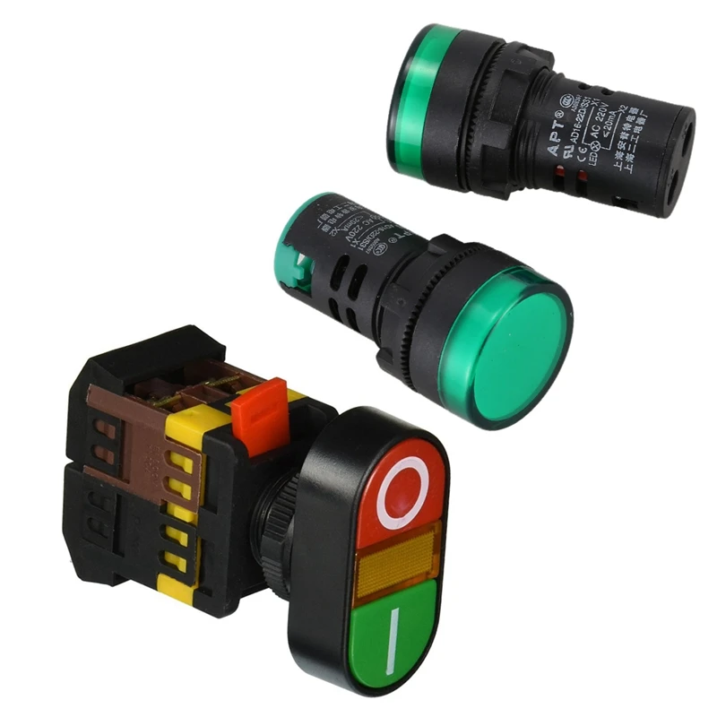

1X AC 600V 10A ON OFF ON And OFF Мгновенный кнопочный переключатель с 220V неосветильник кой и 2 шт AC220 V зеленый светодиодный индикатор питания Pilo