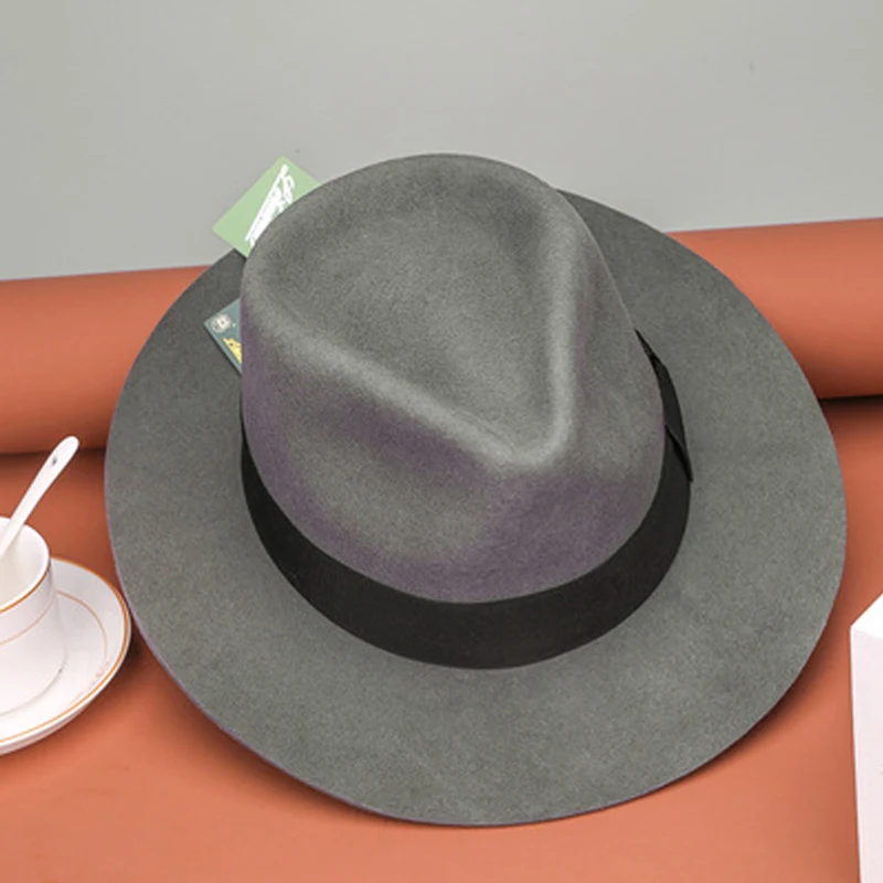 LIHUA Brand 100% Wool Bowler Hat, Men Women's Big Head  Jazz Hat  Black Gray Brown Color Party Fashion Males Fedora Hat