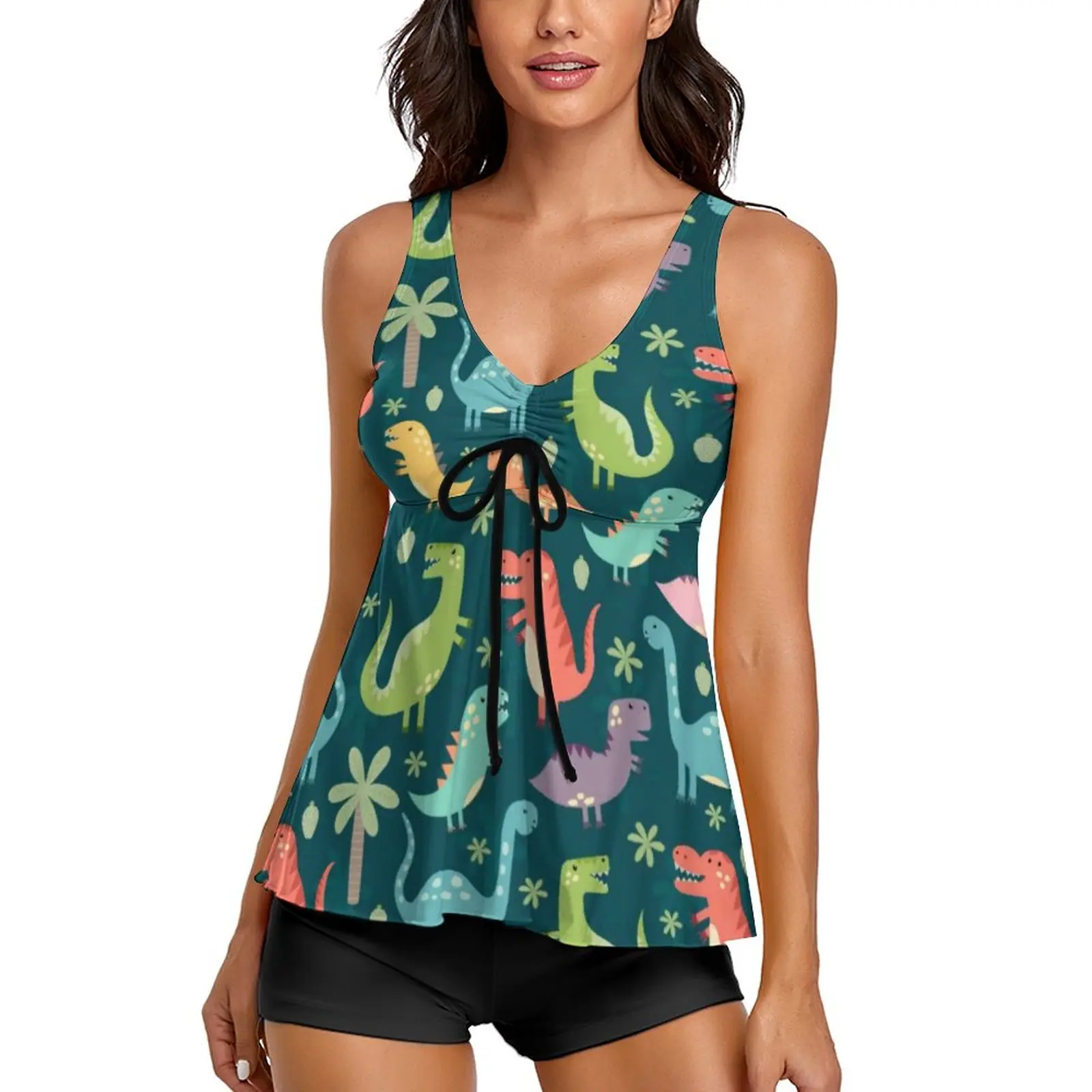

Cute Colorful Dinosaurs Tankini Swimsuit Tyrannosaurus Rex Dinosaur Fitness Swimwear Elegant Swimsuits Beach Outfits Plus Size