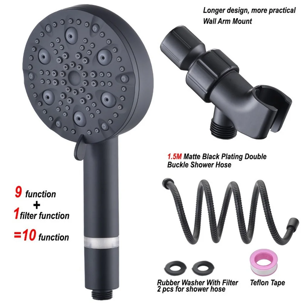 

9 Functions Pressurized Handheld Shower Head Hose Set Bathroom Water Saving Rainfall SPA Shower Bath Supplies Faucet Replacement