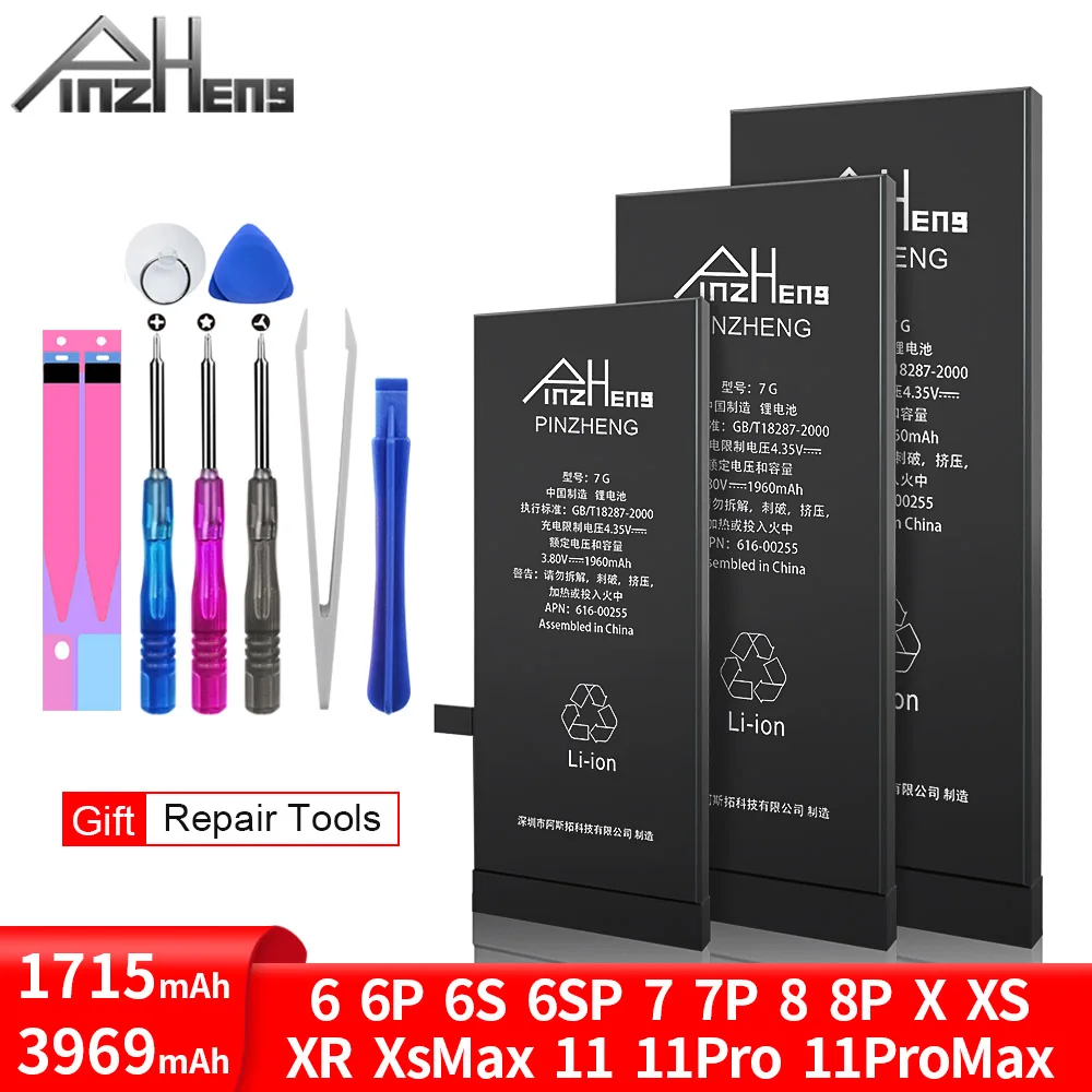 

Аккумулятор PINZHENG для iPhone 6 6s 7 8 Plus, оригинальный сменный аккумулятор большой емкости для iPhone 11, 12 X, Xs, 11Pro Max, Xr