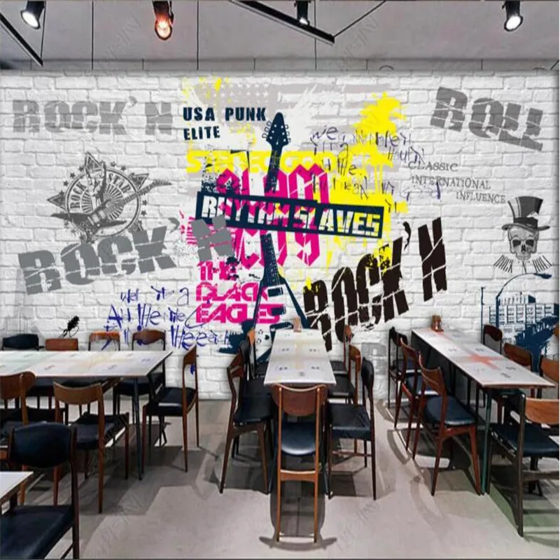 Европейские и американские обои для заднего фона в стиле поп-рок-бара KTV с 3D-изображением музыкального ресторана клуба и граффити