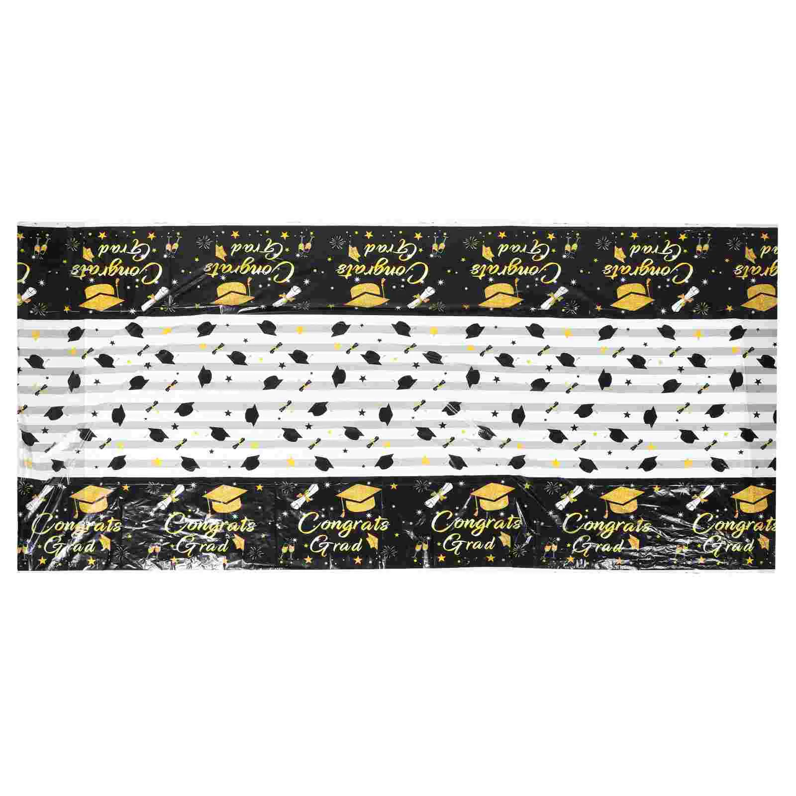 

Graduation Party Tablecloth Black White and Congrats Grad Fabric Table Covers Rectangular Party Table Protector for 2022