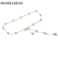 rainie sean metal chain belt pearl wedding belts for women thin dress belt fashion brand 2022 new gold female strap