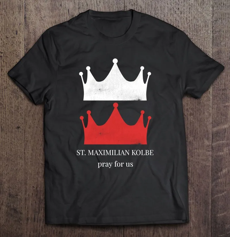 

Мужская Винтажная Футболка St. Maximilian Kolbe Vision с двумя коронами красного и белого цвета