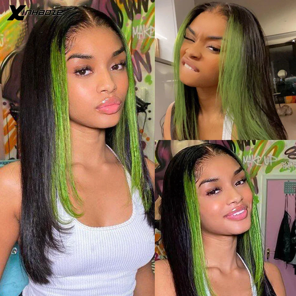 

Highlight Green Color 13x4 Lace Front Wigs with Baby Hair Peruvian Human Hair Wig Remy Hair 4x4 Silk Base Lace Wig for Women