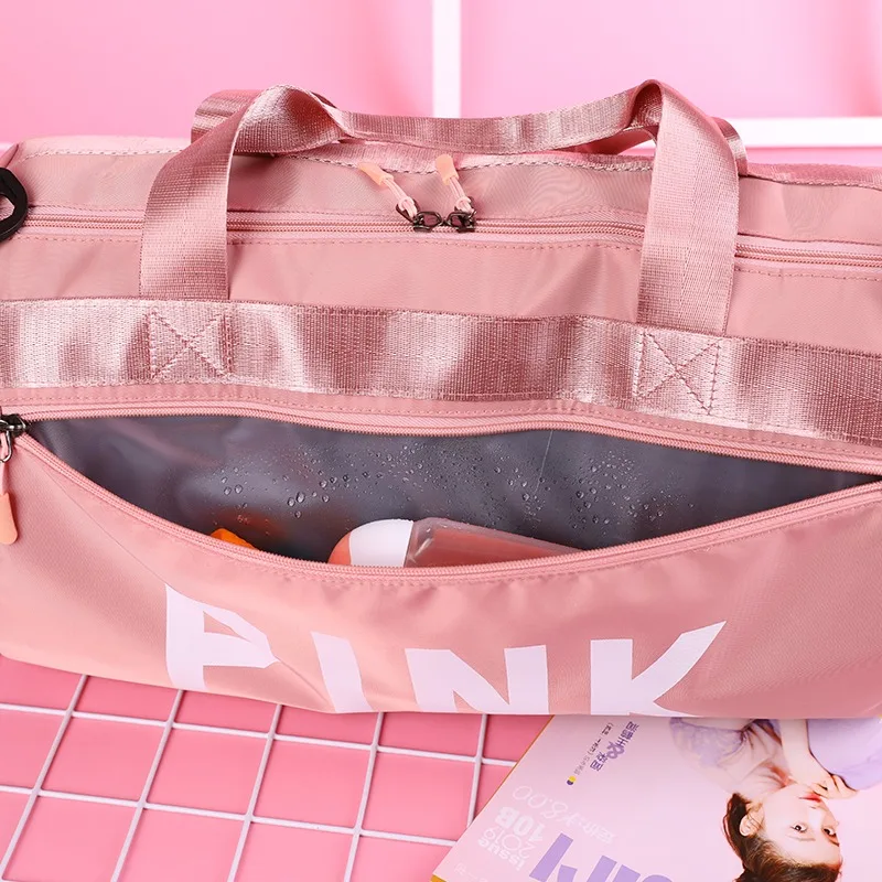 Gym Fitness Training PINK Bag Letter Outdoor Sports Bag Package Yoga Handbag High Capacity Sports Crossbag Women Travel Luggage