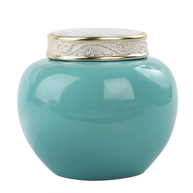 

European Ceramic Tea Pot with Lid Moisture-proof Tea Warehouse Sealed Candy Nuts Coffee Beans Medicinal Materials Storage Tank