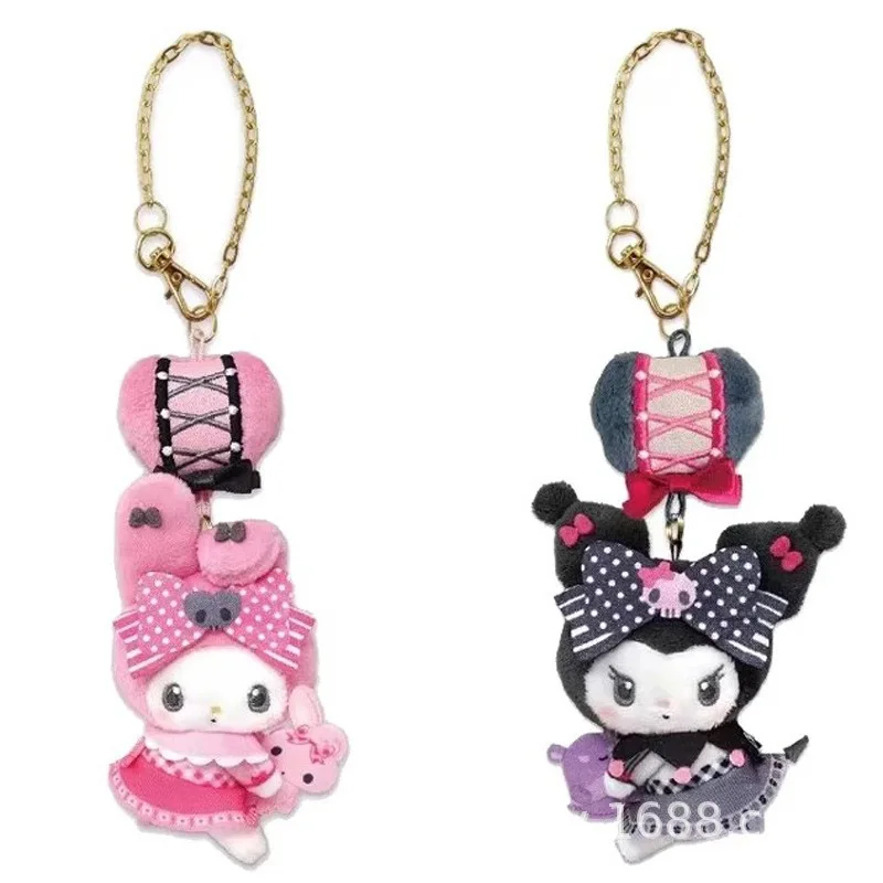 Фото Плюшевая кукла-брелок My Melody Kuromi Sanrio с бантом и волнистым узором, подвеска для сумки, подарок на день рождения для друга №2