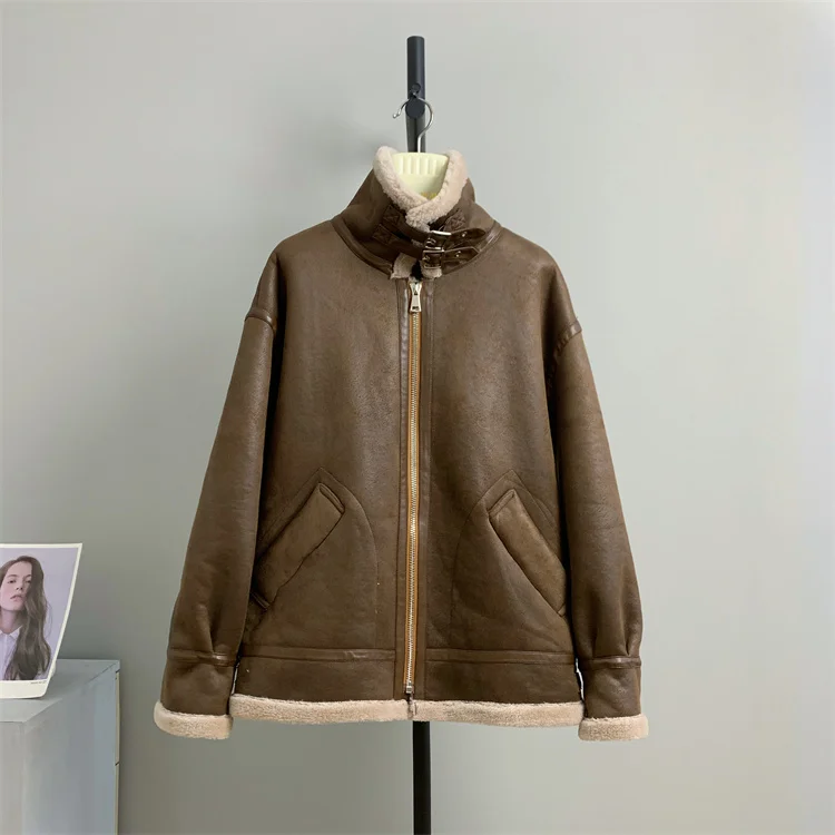 

100% genuine Suede winter stand collar fashion warm sheep shearing fur one new style lamb pure wool inner coat