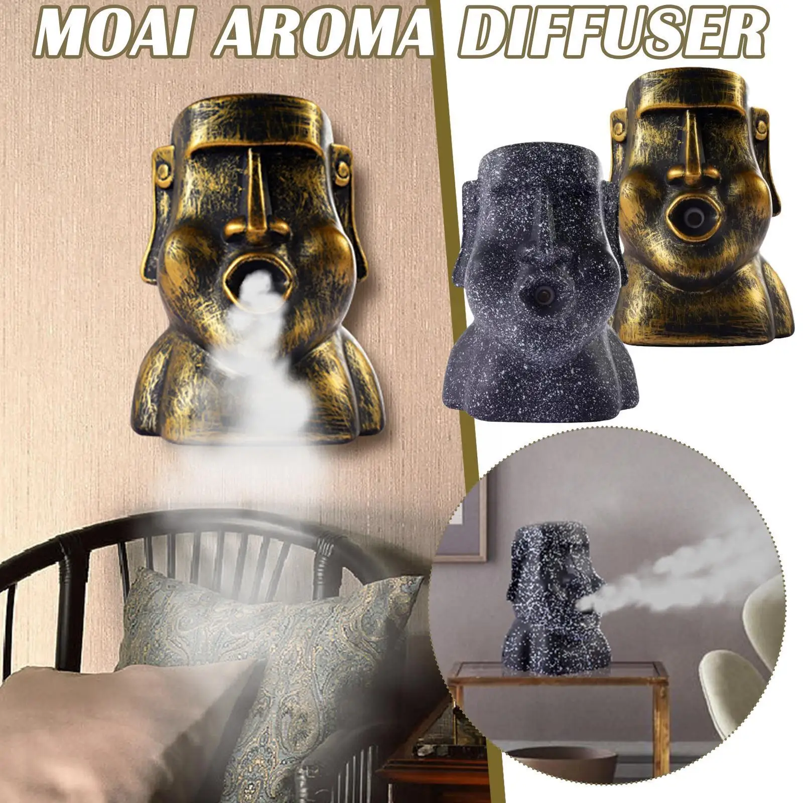

Stones Statue Mini Air Humidifier Easter Island Portrait Retro Essential Stone Oil Aromatherapy Diffuser Ornaments Decor Ho K7r0