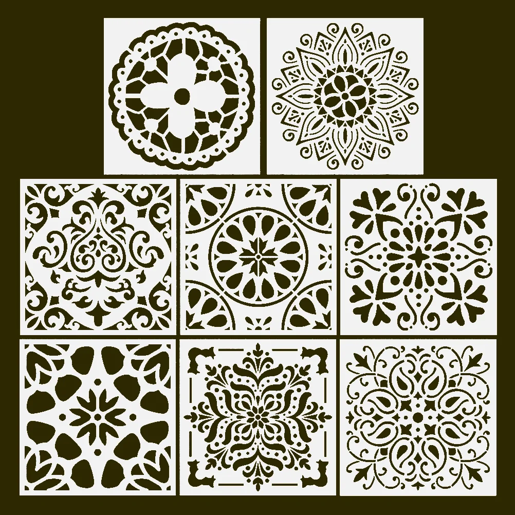 

8 Pcs Reusable Mandala Wood Drawing Template Wall Tiles Child Furniture Stencils