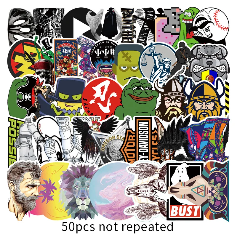 

50 Sheets of Cartoon Personality Rock Luggage Laptop Scooter Mobile Phone Decoration Graffiti Waterproof Stickers DIY Toys