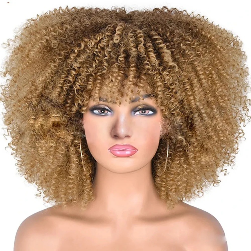 

Explosive head wig European and American wig female short curly hair African small curly hair rose net chemical fiber headgear