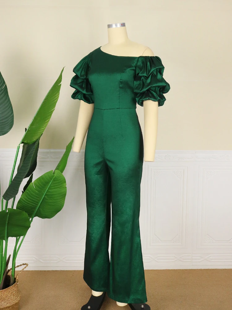 Green Jumpsuits Short Puff Sleeve Sexy Bodycon Party Outfits for Women Club Party Office Evening Rompers Overalls Big Size 4XL