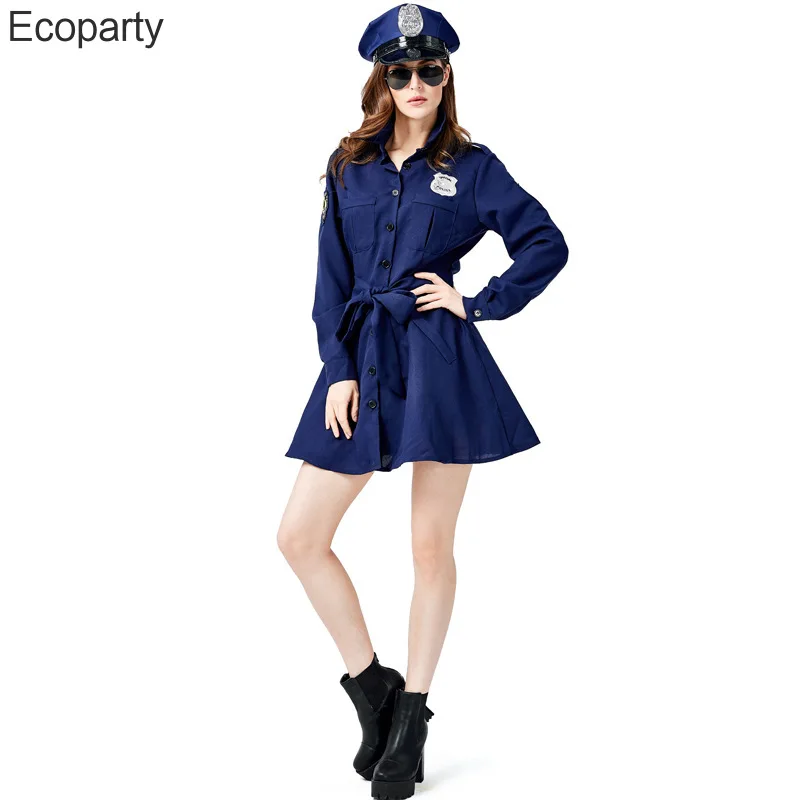 

ECOPARTY Women Police Officer Cops Cosplay Uniforms Dress Costume Teens Girls Halloween Purim Carnival Mardi Gras Party Dress20