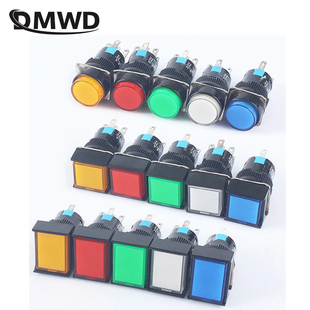 1NO1NC/2NO2NC 12V 24V 220V мгновенный Illuminuted поддерживать кнопочные переключатели 16 мм Мгновенный Кнопочный светильник с светильник/без светодиодный