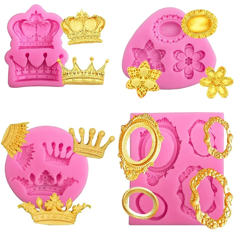 Crown Resin Mold Baroque Style Photo Frame Fondant Silicone Mold Suitable for Cupcake Top Decoration Jewelry Polymer Clay