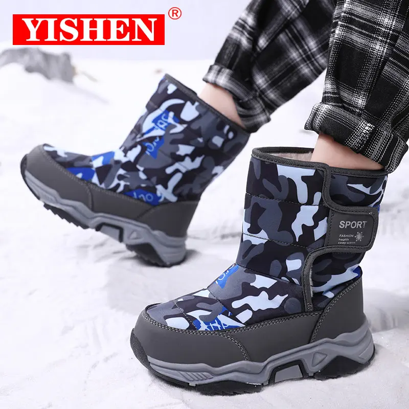 YISHEN Winter Children Shoes Warm Plush Waterproof Non-Slip Snow Boots For Kids Rubber Sole Fashion Outdoor Boys Girls Shoes