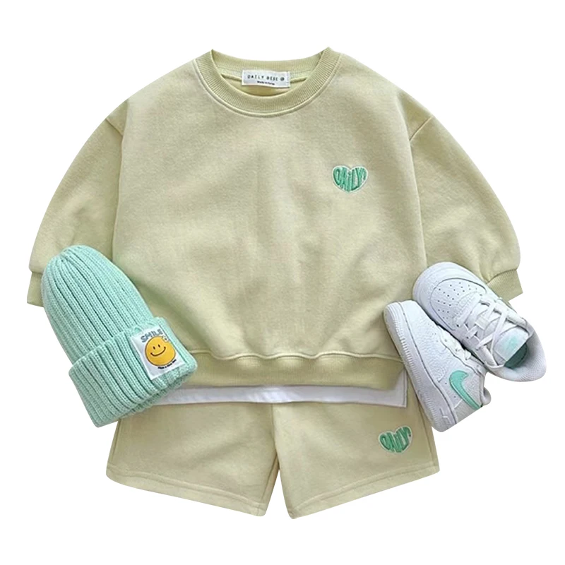 

100% Cotton Toddler Boys' Infant Set Cartoon Casual Sports Two Piece Set 0-5 Year Old Baby Kids' Long Sleeve Sweater+Shorts