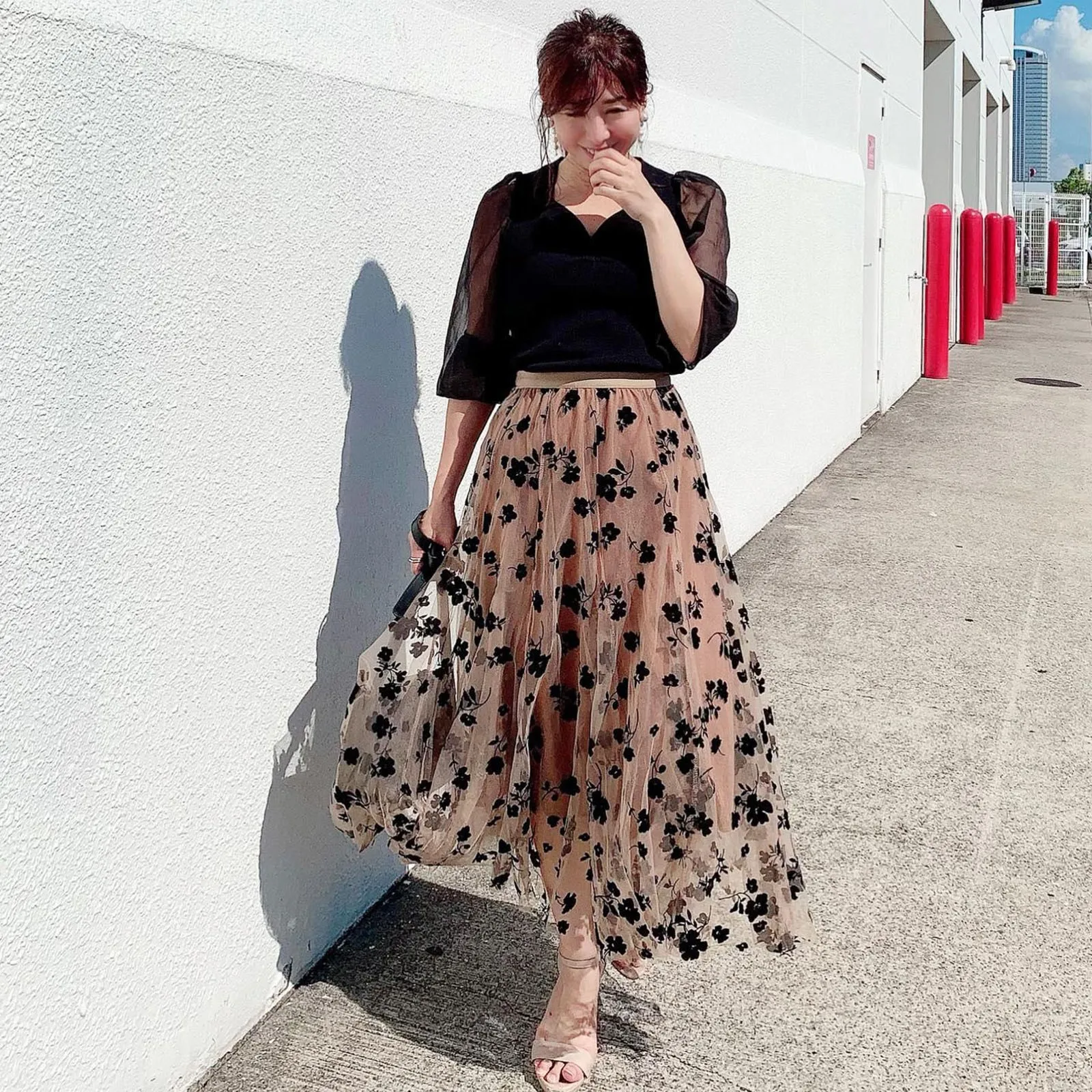

2023 Hot Selling Sexy Ins Women'S High Waist Skirt Fashion Floral Printed Bohemian Style A-Line Mesh Skirts