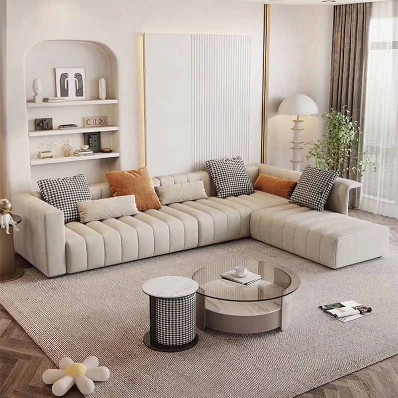 

Wabi-sabi Style Fabric Sofa Straight Row Combination Living Room Cream Style Disposable Technology Cloth Sofa Furniture